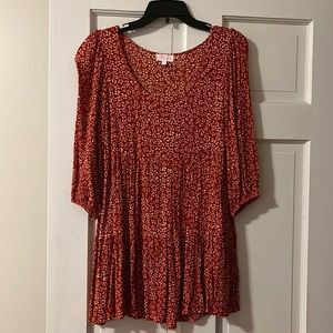 Pink Lily Glimpse of Us Red Floral Babydoll Dress